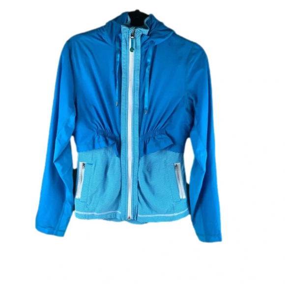 LULULEMON athletica 2 in 1 proactive 2 piece blue & white gingham Jacket size 6 - Picture 1 of 11